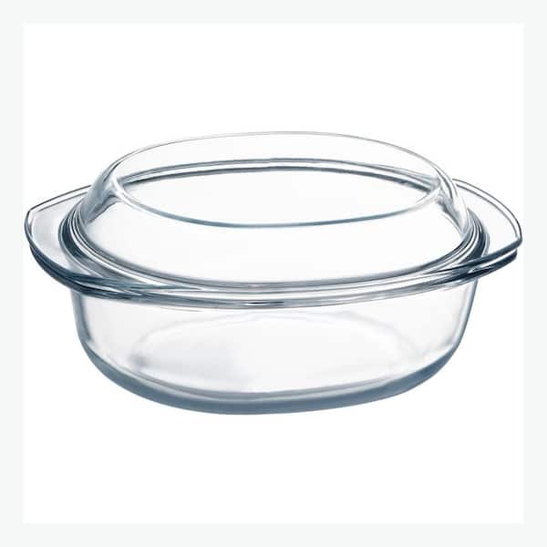 Tempered Glass 1.8 qt. Oval Casserole Dish with Glass Lid Non-Porous Microwave Oven Safe Bakeware Easy Grab Piece