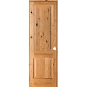 30 in. x 96 in. Rustic Knotty Alder Wood 2 Panel Square Top Left-Hand/Inswing Clear Stain Single Prehung Interior Door