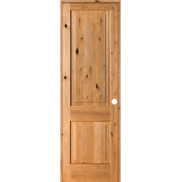Krosswood Doors 30 in. x 96 in. Rustic Knotty Alder 2 Panel Left-Handed Clear Stain Wood Single Prehung Interior Door with Square Top