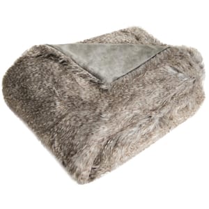 Faux Luxe Peacock 50 in. x 60 in. Gray Throw Blanket