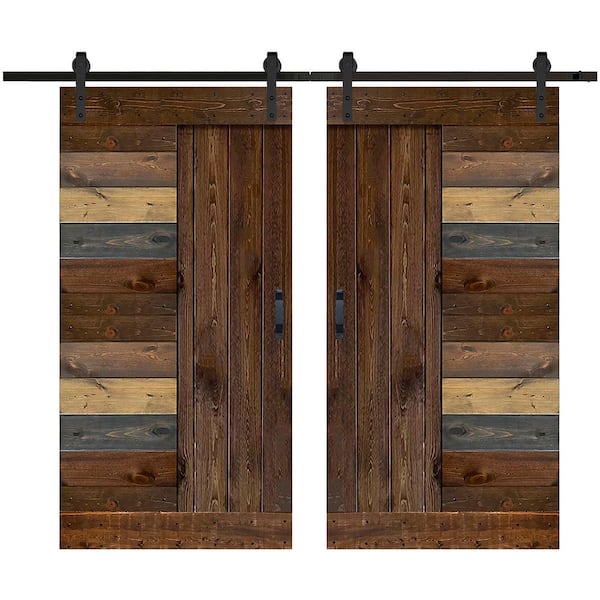 ISLIFE L Series 84 in. x 84 in. Multicolor Finished Solid Wood Double Sliding Barn Door with Hardware Kit - Assembly Needed