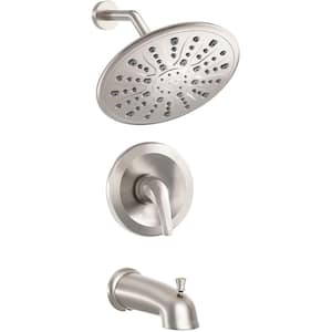 Single-Handle 2-Spray Settings Round High Pressure Shower Faucet with Tub Spout in Brushed Nickel Valve Included