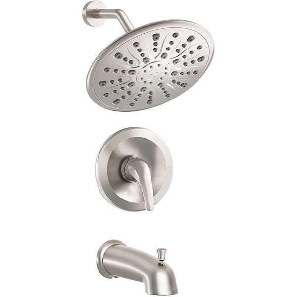 YASINU Single-Handle 2-Spray Settings Round High Pressure Shower Faucet with Tub Spout in Brushed Nickel Valve Included