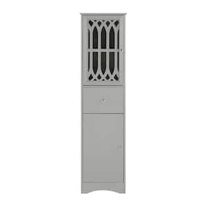 16.50 in. W x 14.20 in. D x 63.80 in. H MDF Gray Acrylic Tall Freestanding Linen Cabinet with Adjustable Shelf in Gray