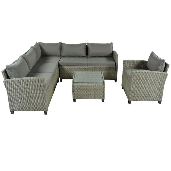 Unbranded 5-Piece Wicker Outdoor Patio Conversation Seating Set with Gray Cushions