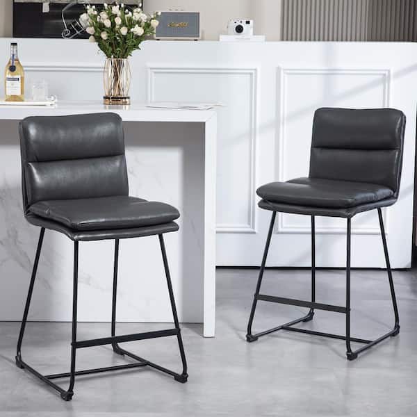 Aulani Grey Upholstered Metal Frame 26.5 in. Counter Stool with Puffy Cushions (Set of 2)
