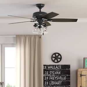 Hunter Stratford 52 in. LED Indoor Matte Black Ceiling Fan with Light Kit  50486 - The Home Depot