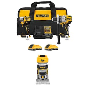 20-Volt MAX Lithium-Ion Cordless 2-Tool Combo Kit and Brushless Compact Router w/ (2) 4 Ah Batteries, Charger & Kit Bag