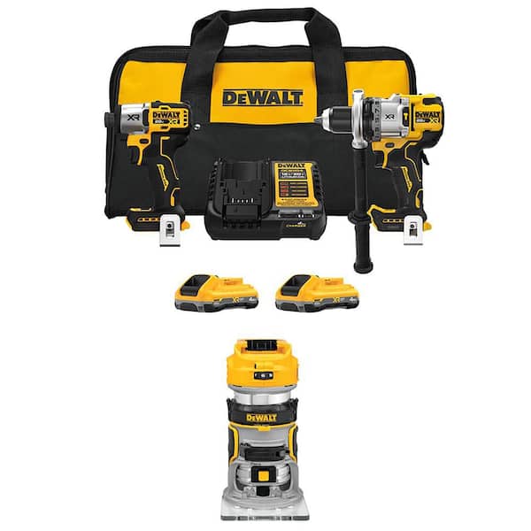 20-Volt MAX Lithium-Ion Cordless 2-Tool Combo Kit and Brushless Compact Router w/ (2) 4 Ah Batteries, Charger & Kit Bag