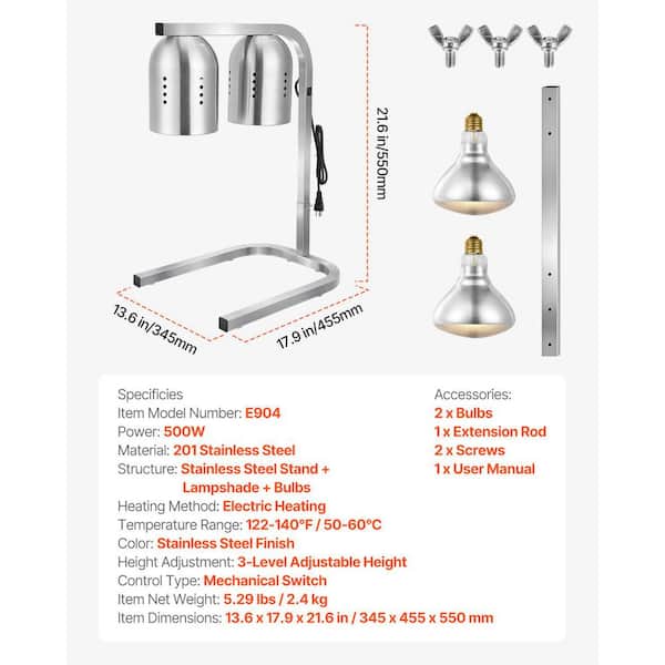 Chafing Fuel Commercial Grade Food Heat Lamp, 500W Portable