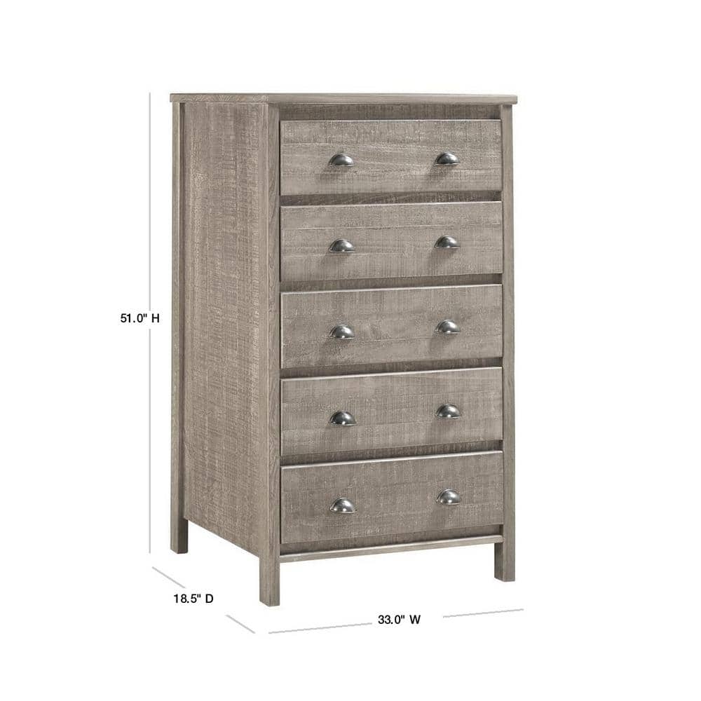 Rustic Gray Farmhouse 5-Drawer Extra Deep Dresser