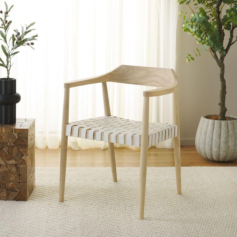 Amycus Natural Sungkai/White Leather Arm Chair