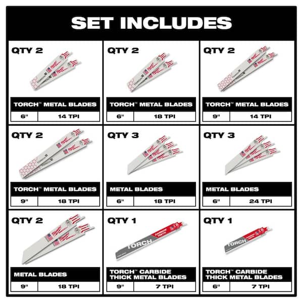 SAWZALL Metal Cutting Bi-Metal Reciprocating Saw Blade Set (16-Piece) with 2 Carbide Blades