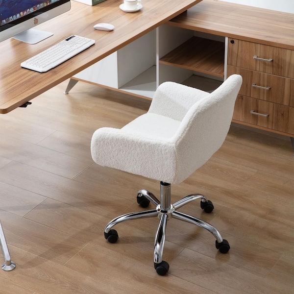 URTR White Polyester Faux Fur Desk Chair, Computer Chair, Task Chair for  Home Office, Adjustable Accent Armchair Swivel Chair HY01582Y - The Home  Depot
