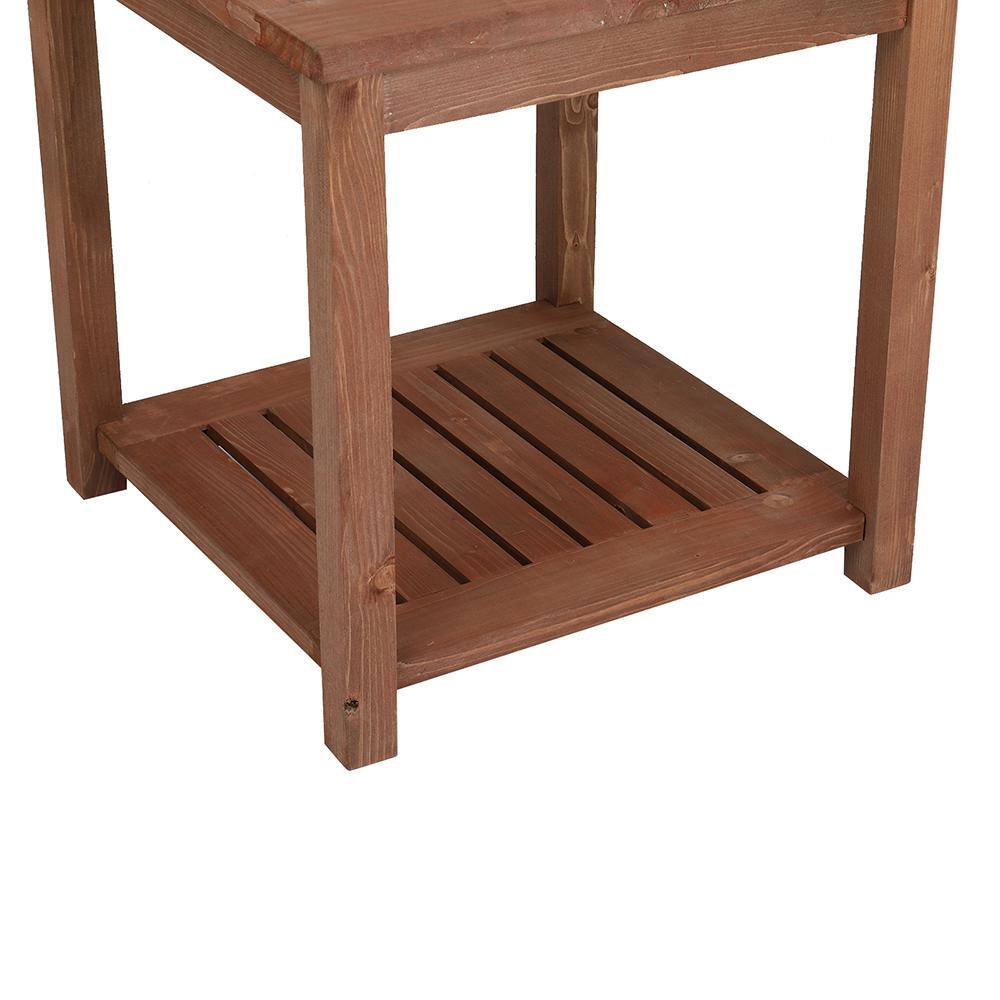 Medium Brown Wood Square Outdoor End Table