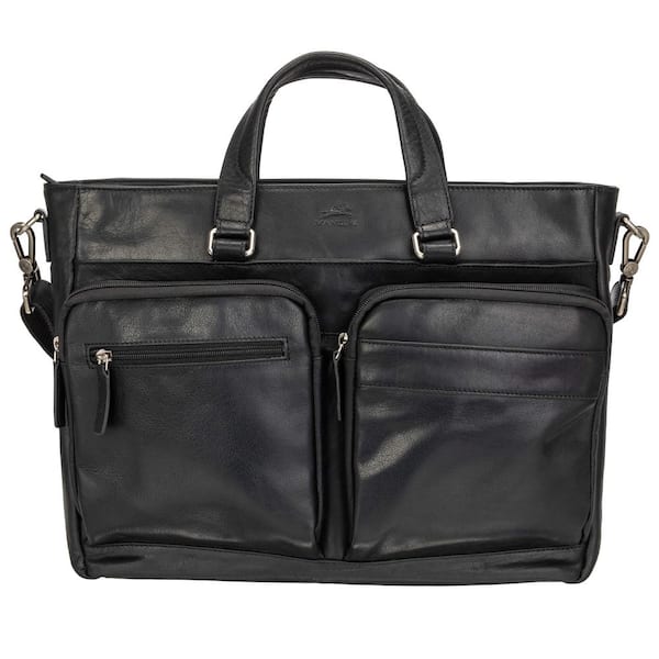 Siamod Carugetto 1 Leather Patented Detachable Wheeled Laptop Bag - Black