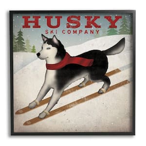 Husky Ski Company Winter Slopes Dog Design by Ryan Fowler Framed Sports Art Print 24 in. x 24 in.
