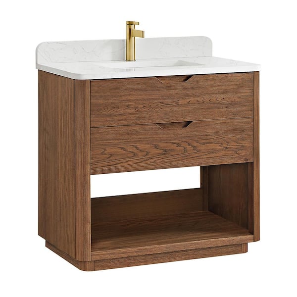 Harbin 36 in.W x 22 in.D x 33.9 in.H Single Bath Vanity in Oak Weathered Brown with White Engineered Stone Composite Top