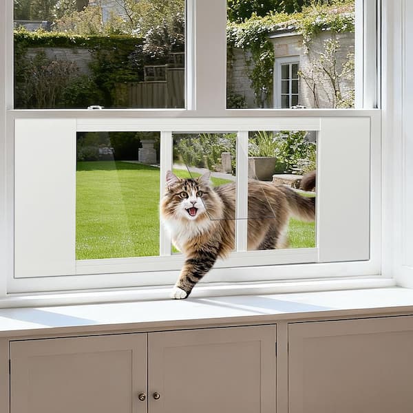Cat Door for Window Full-Size Window Pet Door Fits 35 in.-46 in. Width Window Cat Window Door Insert with Aluminum Frame