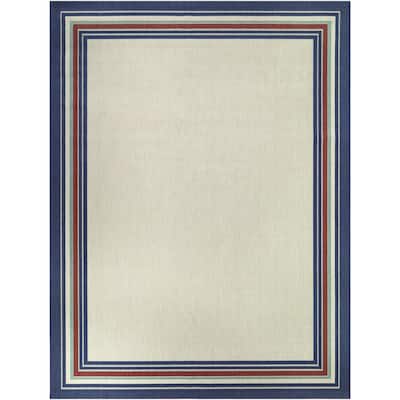 Hampton Bay Multi-Colored 8 ft. x 10 ft. Striped Border Indoor/Outdoor Area Rug