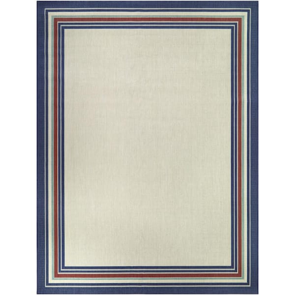 Multi-Colored 9 ft. x 12 ft. Striped Border Indoor/Outdoor Area Rug