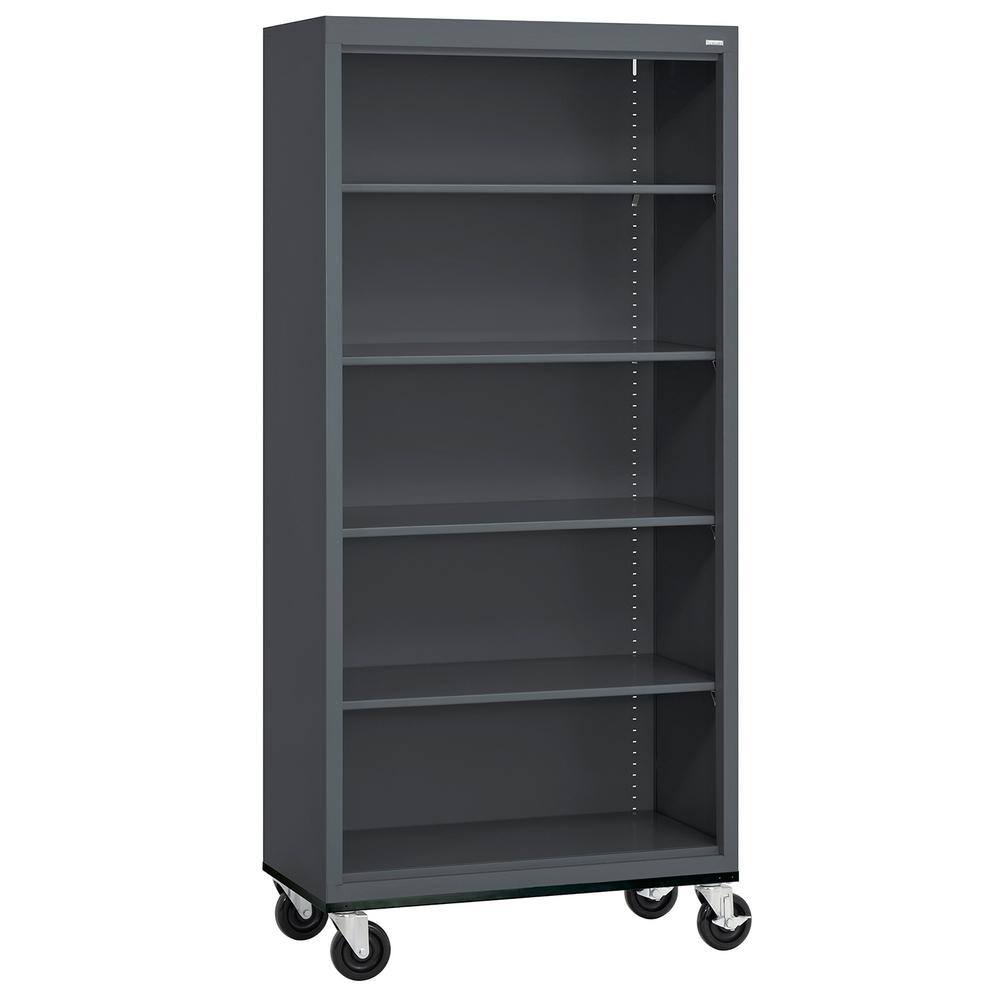 Sandusky Mobile Bookcase Series 78 in. Tall Charcoal Metal 5 Shelves Standard Bookcase With Casters, Grey -  BM40361872-02