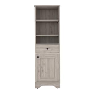 17.3 in. W x 13.8 in. D x 55.7 in. H Gray Wood Freestand Linen Cabinet with Drawer and Shelf, Light Gray