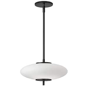 Maddie 1-Light Matte Black Shaded Integrated LED Pendant Light with White Glass Shade