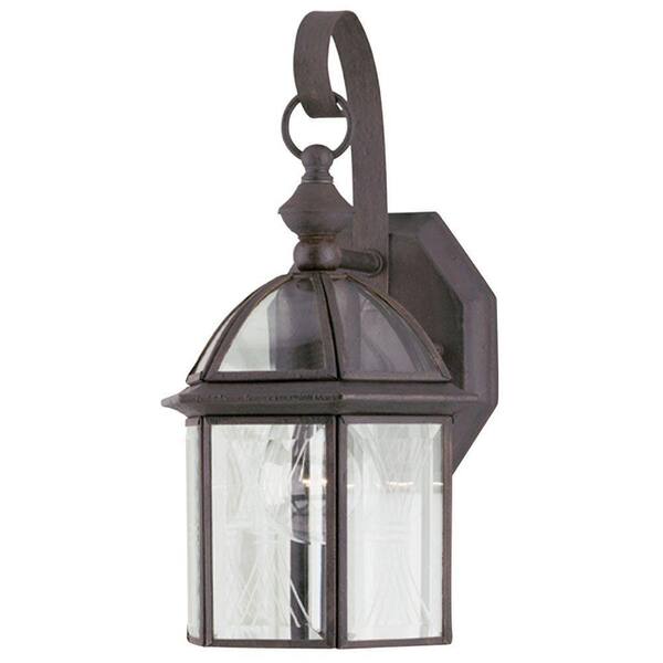 Westinghouse 1-Light Textured Rust Patina on Solid Brass Steel Exterior Wall Lantern Sconce with Clear Beveled and Etched Glass