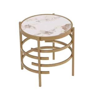 20.67 in. Gold Round Sintered Stone Coffee Table with Sturdy Metal Frame