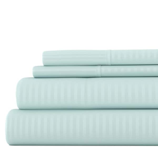 Becky Cameron 4-Piece Aqua Striped Microfiber Full Sheet Set