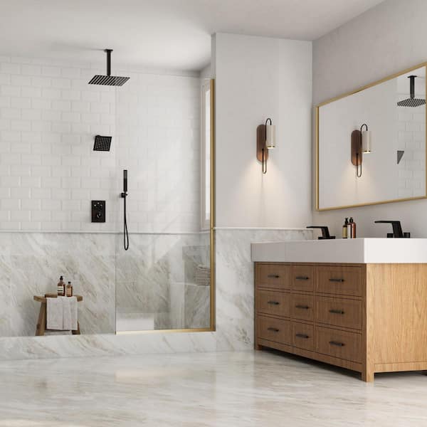 His and Hers Showers 7-Spray 12 in. Thermostatic Cartridge Wall Bar Shower Kit in Matte Black Valve Included