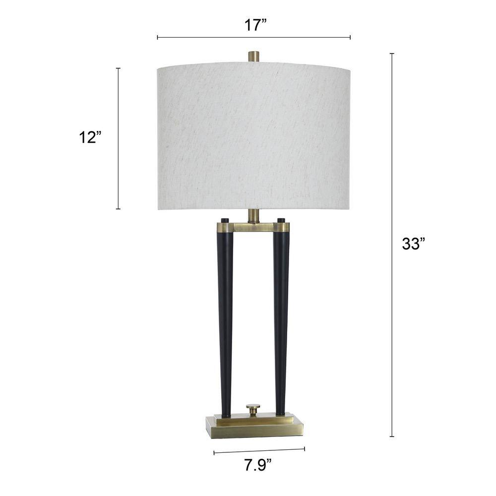 Matte Black and Brass Modern Table Lamp with Oatmeal Shade
