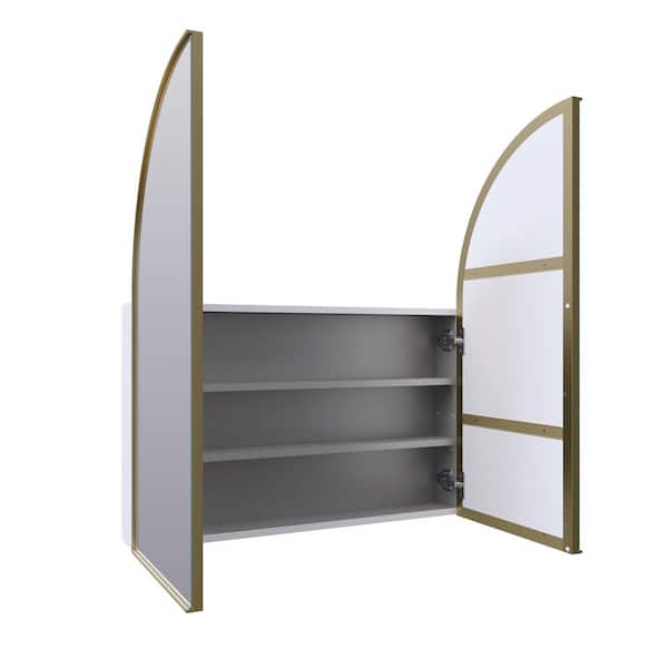 Aria 30 in. x 34 in. x 5 in. D Satin Brass Recessed Medicine Cabinet with Mirror