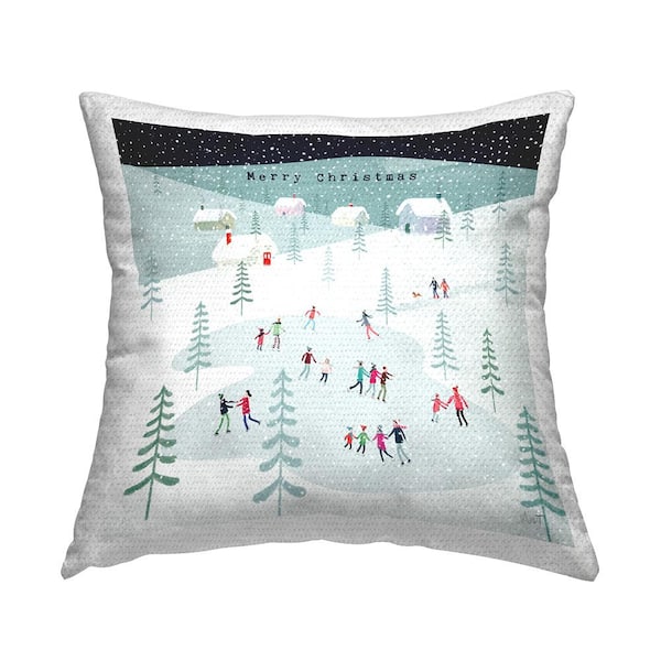 Stupell Industries Merry Christmas Ice Skating Fun Multi-Color Square Outdoor Throw Pillow