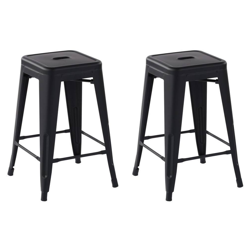 Homy Casa Zolnes 24 in. Kitchen Counter Height Black Metal Stackable