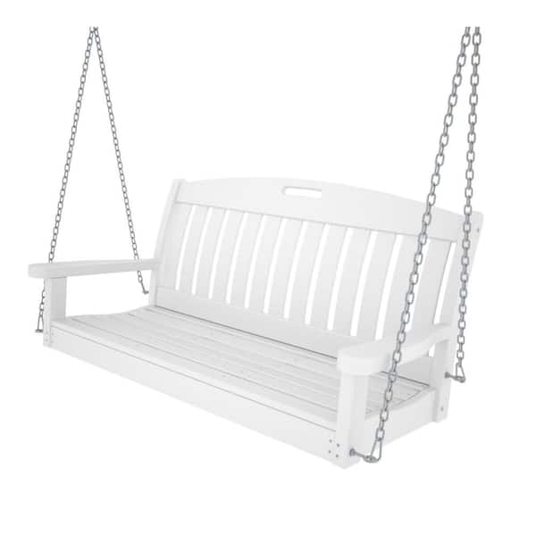 POLYWOOD Nautical 48 in. White Plastic Outdoor Porch Swing