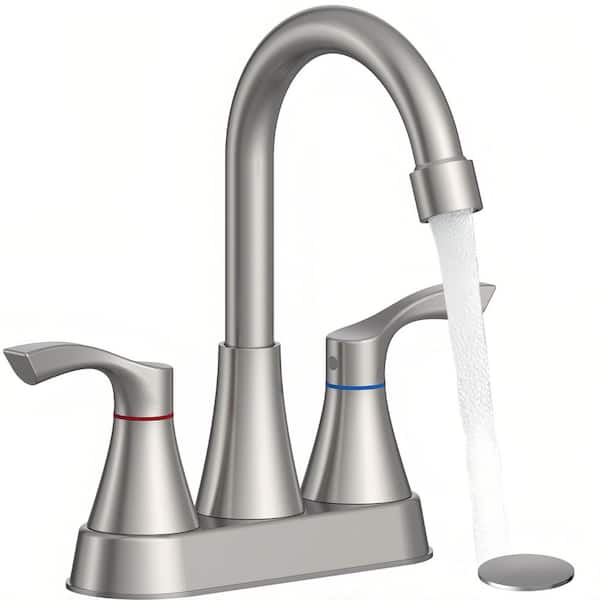 2-Handle Vessel Sink Faucet with Pop-Up Drain and 360 Degree Swivel High-Arc Spout in Brushed Nickel