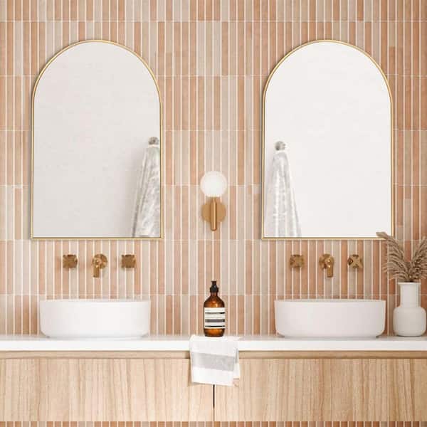 24 in. W x 36 in. H Gold Vanity Arched Wall Mirror Aluminium Alloy Frame Bathroom Mirror (2 Pieces)