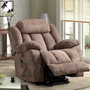 39 in. W Brown Overstuffed Microfiber Power Recliner with Heating Massage Power Lift Assist with USB and Cup Holder