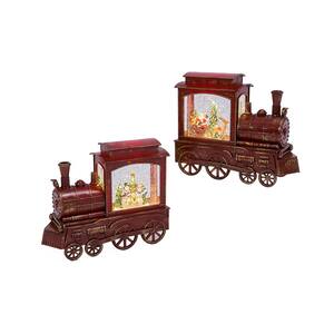 7.5 in. H Battery-Operated Water Globe Train with Holiday Scene and Timer Feature (Set of 2)
