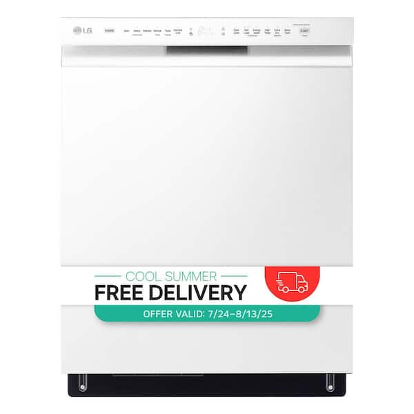 24 in. White Front Control Dishwasher with QuadWash, 3rd Rack & Dynamic Dry, 48 dBA