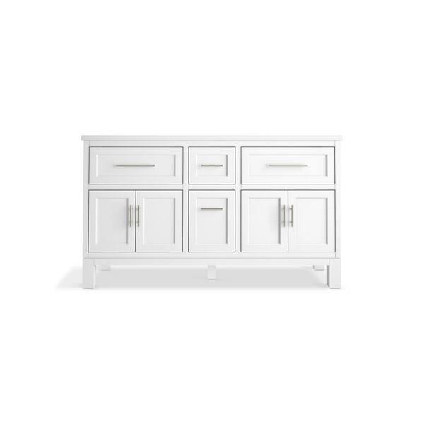 KOHLER Quo 73in. Double Sink Freestanding White Bath Vanity with White Quartz Top Assembled