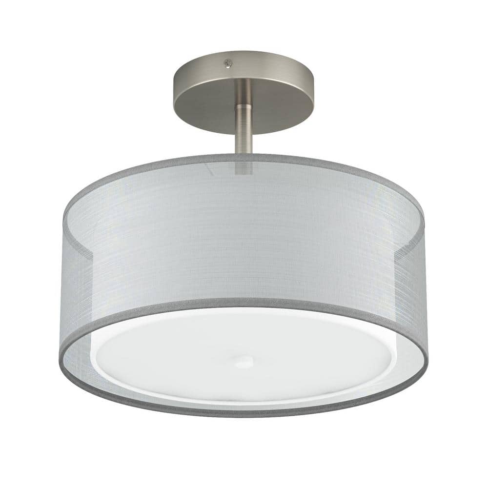11.81 in. 3-Light Nickel Semi-Flush Mount Drum Light Modern Close to Ceilin