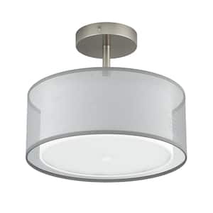 11.81 in. 3-Light Nickel Semi-Flush Mount Drum Light Modern Close to Ceiling Lamps with Double Shade