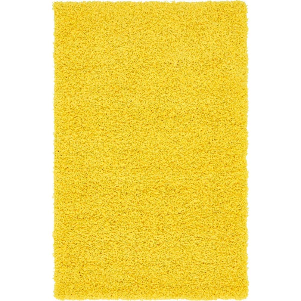 Yellow Rectangular Shag Rug for Kids, 4' x 6'