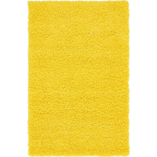 Unique Loom Solid Shag Tuscan Sun Yellow 3 ft. x 5 ft. Area Rug