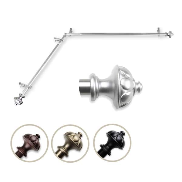 Rod Desyne 13/16" Dia Adjustable 66" to 120" Single Corner Window Curtain Rod in Satin Nickel with Sierra Finials
