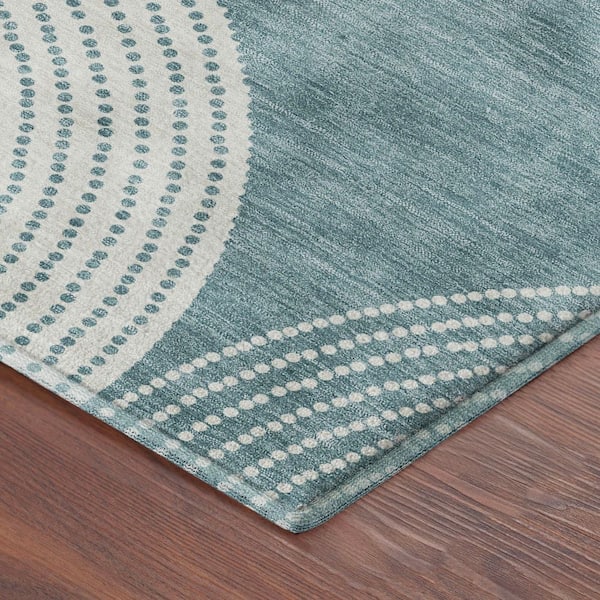 Mayfield Premium Machine Washable Abstract AMF2275 Teal 9 ft. x 12 ft. Area Rug