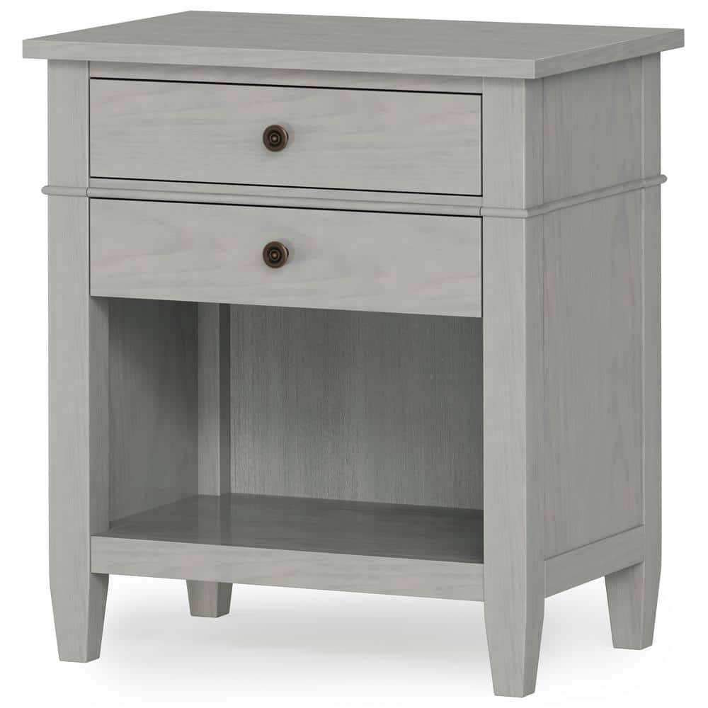Carlton Fog Grey Solid Wood 2-Drawer Nightstand